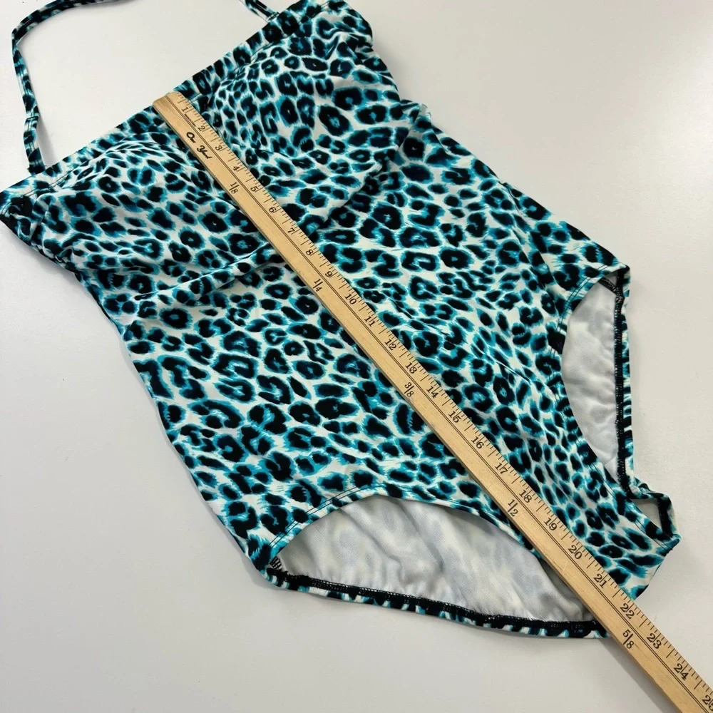Jantzen Women’s M One Piece Halter / Strapless Swimsuit Blue Black Cheetah Print